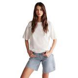 Grimelange Jemmy Kadın%100 Organik Pamuk Relaxed Fit Yırtmaçlı Yuvarlak Yakalı T-shirt, Beyaz, XL