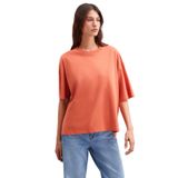Grimelange Jemmy Kadın%100 Organik Pamuk Relaxed Fit Yırtmaçlı Yuvarlak Yakalı T-shirt, Kiremit Rengi, XS