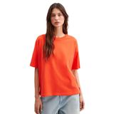 Grimelange Jemmy Kadın%100 Organik Pamuk Relaxed Fit Yırtmaçlı Yuvarlak Yakalı T-shirt, Kırmızı, XS