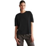Grimelange Jemmy Kadın%100 Organik Pamuk Relaxed Fit Yırtmaçlı Yuvarlak Yakalı T-shirt, Siyah, XL