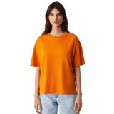 Grimelange Jemmy Kadın%100 Organik Pamuk Relaxed Fit Yırtmaçlı Yuvarlak Yakalı T-Shirt, Turuncu, XS