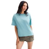 Grimelange Jemmy Kadın%100 Organik Pamuk Relaxed Fit Yırtmaçlı Yuvarlak Yakalı Yeşil T-Shirt, XL