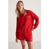 GRIMELANGE Jennıfer Kadın Organik Pamuklu Nakışlı Yuvarlak Yakalı Oversize Kırmızı Sweatshirt