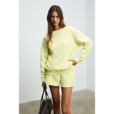 GRIMELANGE Jennıfer Kadın Organik Pamuklu Nakışlı Yuvarlak Yakalı Oversize Sarı Sweatshirt