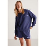 Grimelange Jennıfer Kadın Yumuşacık Nakış Detaylı Organik Pamuk Oversize Lacivert Sweatshirt