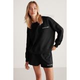 GRIMELANGE Jennıfer Kadın Yumuşacık Nakış Detaylı Organik Pamuk Oversize Siyah Sweatshirt