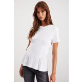 Grimelange Jessia Kadın Bisiklet Yaka%100 Pamuk Korse Detaylı Beyaz T-Shirt, XS