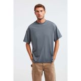GRIMELANGE Jett Erkek Oversize Fit %100 Organik Pamuk Kalın Dokulu Bisiklet Yakalı Açık Gri T-shirt