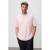 Grimelange Jett Erkek Oversize Fit %100 Organik Pamuk Kalın Dokulu Bisiklet Yakalı Açık Pembe T-Shirt - XL