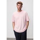 GRIMELANGE JETT Erkek Oversize Fit %100 organik Pamuk Kalın Dokulu Bisiklet Yakalı Açık Pembe T-Shirt