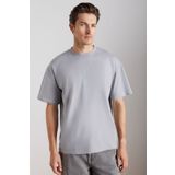 GRIMELANGE Jett Erkek Oversize Fit %100 Organik Pamuk Kalın Dokulu Bisiklet Yakalı Gri T-shirt