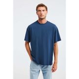 GRIMELANGE Jett Erkek Oversize Fit %100 Organik Pamuk Kalın Dokulu Bisiklet Yakalı Lacivert T-shirt
