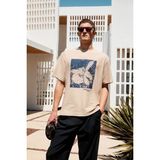 GRIMELANGE Jett Erkek Oversize Fit %100 Organik Pamuk Kalın Dokulu Bisiklet Yakalı Turuncu T-shirt