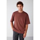GRIMELANGE Joel Erkek %100 Organik Pamuklu Kalın Kumaşlı Özel Dokulu Etiket Detaylı Oversize Bordo T-shirt