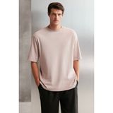 GRIMELANGE Joel Erkek %100 Organik Pamuklu Kalın Kumaşlı Özel Dokulu Etiket Detaylı Oversize Pembe T-shirt