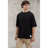 Grimelange Joel Erkek %100 Organik Pamuklu Kalın Kumaşlı Özel Dokulu Etiket Detaylı Oversize Siyah T-shirt - XS