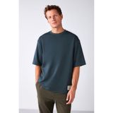 Grimelange Joel Erkek %100 Organik Pamuklu Kalın Kumaşlı Özel Dokulu Etiket Detaylı Oversize Yeşil T-Shirt - XS