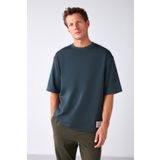 GRIMELANGE Joel Erkek %100 Organik Pamuklu Kalın Kumaşlı Özel Dokulu Etiket Detaylı Oversize Yeşil T-shirt