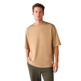 Grimelange Joel Erkek%100 Organik Pamuklu Kalın Kumaşlı Özel Dokulu Etiket Detaylı Oversize Bej T-Shirt, XL