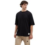 Grimelange Joel Erkek%100 Organik Pamuklu Kalın Kumaşlı Özel Dokulu Etiket Detaylı Oversize T-shirt, Siyah, XL