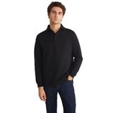 Grimelange John Erkek Polo Sweat Gömlek Yakalı Arkası Uzun Yırtmaçlı Diagonel Kumaşlı Siyah Sweatshirt