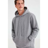 Grimelange Jorge Erkek Yumuşacık Kapüşonlu Organik Pamuk Kanguru Cepli Regular Açık Gri Sweatshirt - XL
