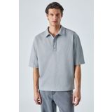 Grimelange Jucka Erkek Kısa Kollu Çıtçıt Kapamalı Oversize Fit Polo Yaka Gri T-Shirt