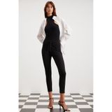 GRIMELANGE Judy Kadın Slim Fit Beli Lastikli Bağlamalı Basic Siyah Tayt