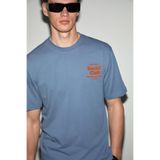GRIMELANGE JUMILLA Erkek %100 Pamuk Yumuşak Kumaşlı Baskılı Yuvarlak Yaka İndigo T-Shirt