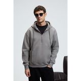 GRIMELANGE JUSTUS Erkek Kapüşonlu Kanguru Cepli Fermuar Yakalı Koyu Gri Sweatshirt