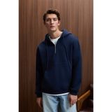 GRIMELANGE JUSTUS Erkek Kapüşonlu Kanguru Cepli Fermuar Yakalı Lacivert Sweatshirt
