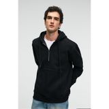 GRIMELANGE JUSTUS Erkek Kapüşonlu Kanguru Cepli Fermuar Yakalı Siyah Sweatshirt