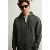 Grimelange JUSTUS Erkek Kapüşonlu Kanguru Cepli Fermuar Yakalı Yeşil Sweatshirt - 2XL