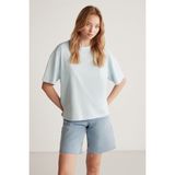 Grimelange Kadın Açık Mavi %100 Organik Pamuk Relaxed Fit Kısa Kol T-shirt Rahat Stil - XL
