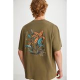 Grimelange KAILEN Erkek %100 Pamuk Kısa Kollu Baskılı Haki T-Shirt