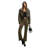 GRIMELANGE KALYYSIA Kadın Yüksek Bel Geniş Paçalı Slim Fit Haki Pantolon