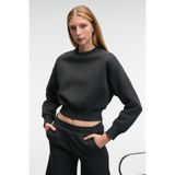 GRIMELANGE KARALIS Kadın Pamuklu Bisiklet Yaka Crop Antrasit Sweatshirt