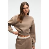 GRIMELANGE KARALIS Kadın Pamuklu Bisiklet Yaka Crop Vizon Sweatshirt
