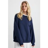 GRIMELANGE Karıus Kadın Organik Pamuklu Içi Polarlı Oversize Yuvarlak Yakalı Lacivert Sweatshirt