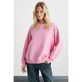 GRIMELANGE Karıus Kadın Organik Pamuklu Içi Polarlı Oversize Yuvarlak Yakalı Pembe Sweatshirt