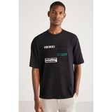 GRIMELANGE Kenway Erkek Regular Fit Kalın Kumaşlı 3d Üç Boyutlu Nakışlı Siyah T-shirt