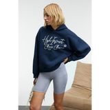 GRIMELANGE KIKRES Kadın Kapüşonlu Nakış Detaylı Oversize Lacivert Sweatshirt