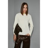 Grimelange KISSORA Kadın Organik Pamuklu Yuvarlak Yaka Reglan Kol Uzun Kollu Relax Fit Ekru Bluz - XL