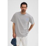 Grimelange Korven Erkek %100 Organik Pamuklu Yuvarlak Yakalı Baskı Detaylı Regular Fit Koyu Gri T-Shirt