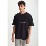 GRIMELANGE Kravın Erkek %100 Pamuk Bisiklet Yaka Baskılı Siyah T-shirt
