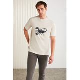 Grimelange KURT Erkek %100 Pamuklu Akrep Baskılı Kısa Kollu Taş Rengi T-Shirt - XL