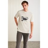 Grimelange KURT Erkek %100 Pamuklu Akrep Baskılı Kısa Kollu Taş Rengi T-Shirt