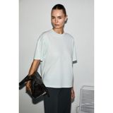 GRIMELANGE LAGERTHA Kadın %100 organik Pamuklu Kalın Dokulu Oversize Fit Yuvarlak Yakalı Açık Mavi T-Shirt