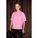 GRIMELANGE LAGERTHA Kadın %100 organik Pamuklu Kalın Dokulu Oversize Fit Yuvarlak Yakalı Pembe T-Shirt