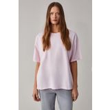 Grimelange Lagertha Kadın%100 Organik Pamuklu Kalın Dokulu Oversize Fit Yuvarlak Yakalı Açık Pembe T-Shirt, XL